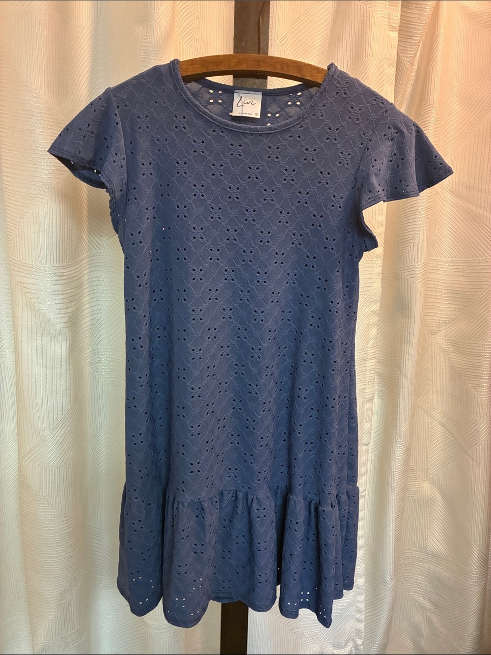 Livi by Olivia Rae Blue Eyelet Ruffle Hem Midi Dress